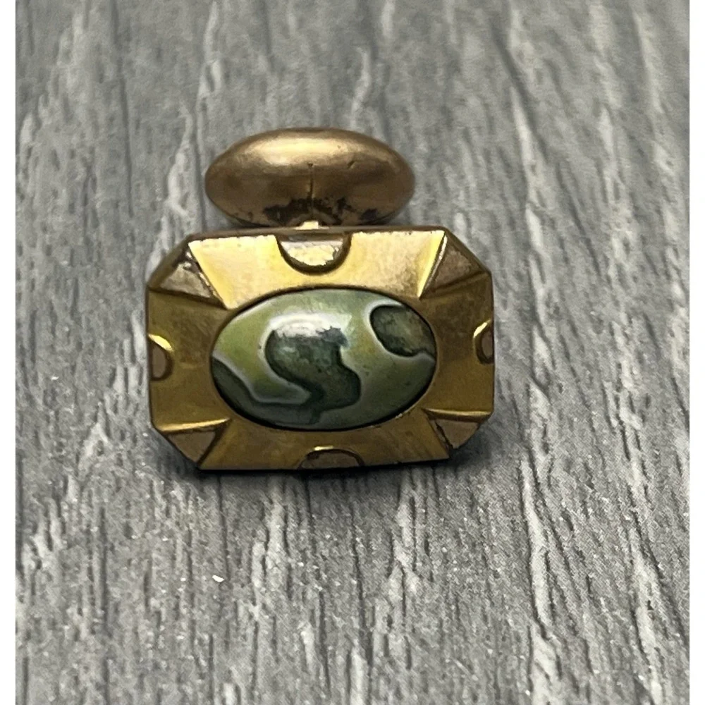 Antique HA & CO Gold Tone Green Stone Cufflinks Men's Vintage‎ Jewelry